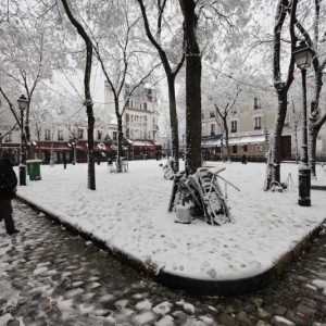 18ème arrondissement – La place du Tertre sous la neige